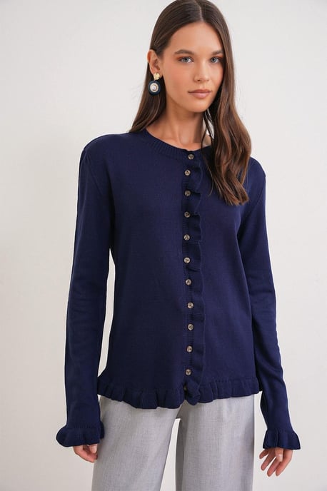 Volangribbad stickad cardigan - Image 5