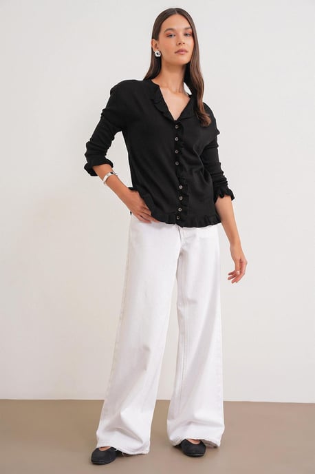Volangribbad stickad cardigan - Image 2