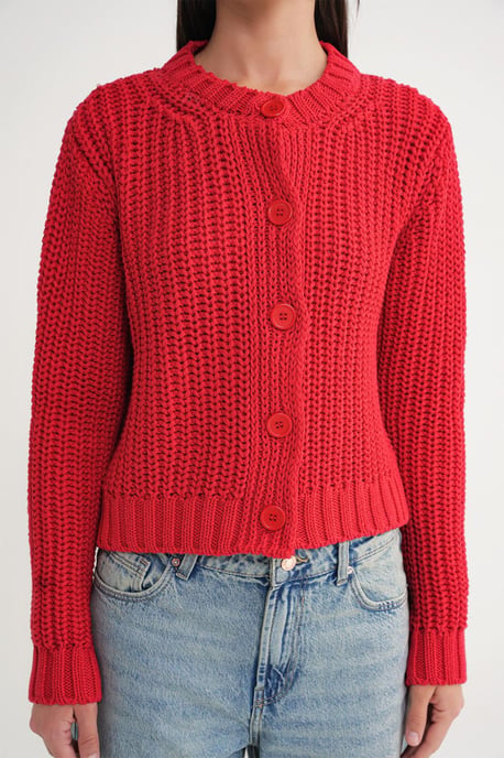 Texturerad Ribbad Stickad Kofta med Knappar - Image 6