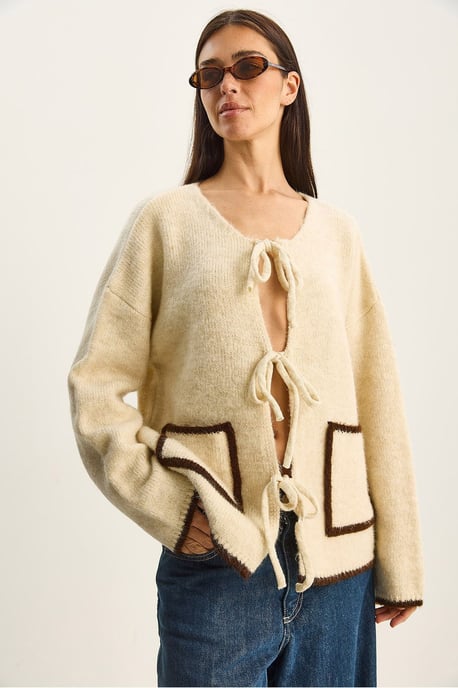 Oversized Knit Cardigan med Knytning - Image 4