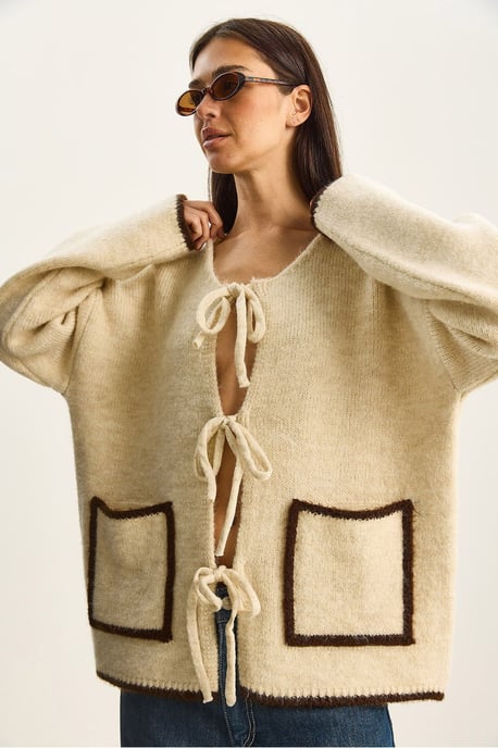 Oversized Knit Cardigan med Knytning - Image 5