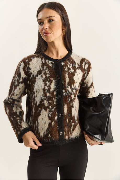 Jacquard Patterned Long Sleeve Button Cardigan - Image 2