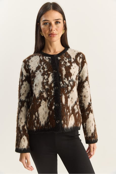 Jacquard Patterned Long Sleeve Button Cardigan - Image 5