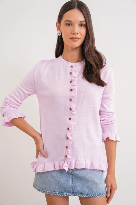 Volangribbad stickad cardigan - Image 1