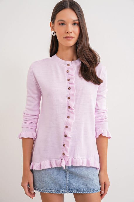 Volangribbad stickad cardigan - Image 3
