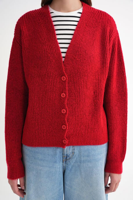 Gestructureerde V-hals Knop Cardigan - Image 5