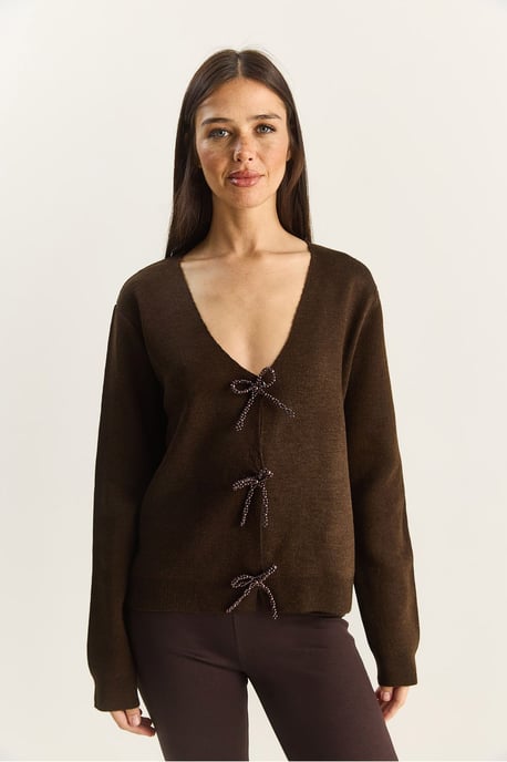 Geknoopte Gebreide V-hals Cardigan - Image 2
