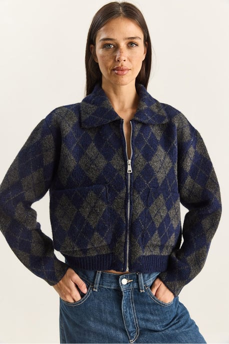 Dikke Jacquard Gebreide Cardigan met Rits - Image 1
