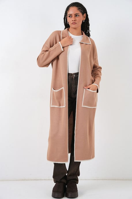 Long Knit Cardigan with Stitch Detail - Image 2