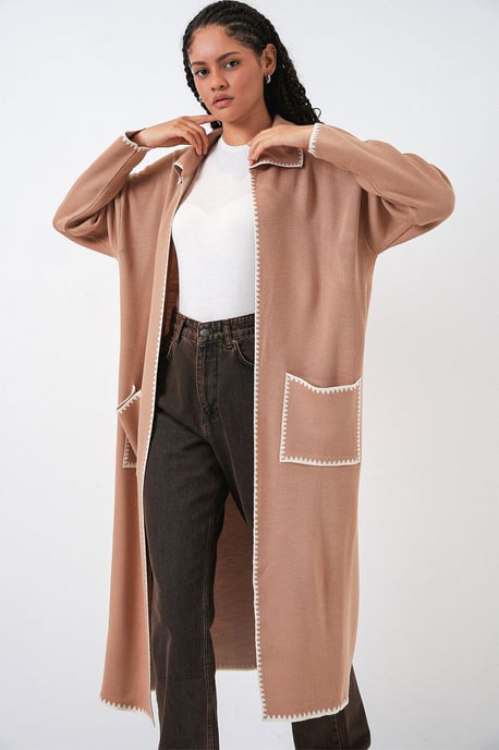 Long Knit Cardigan with Stitch Detail - Image 3