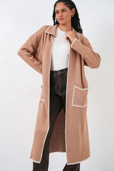Long Knit Cardigan with Stitch Detail - Image 4