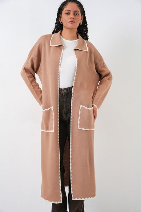 Long Knit Cardigan with Stitch Detail - Image 5