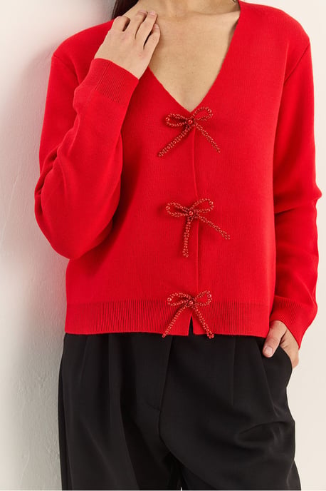 Geknoopte Gebreide V-hals Cardigan - Image 5