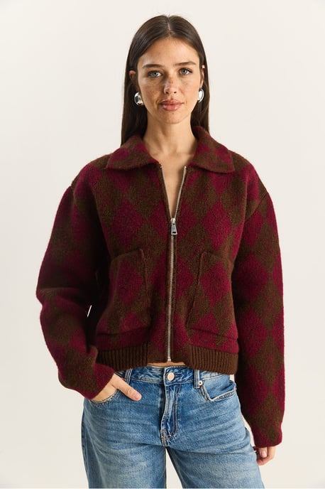 Dikke Jacquard Gebreide Cardigan met Rits - Image 2