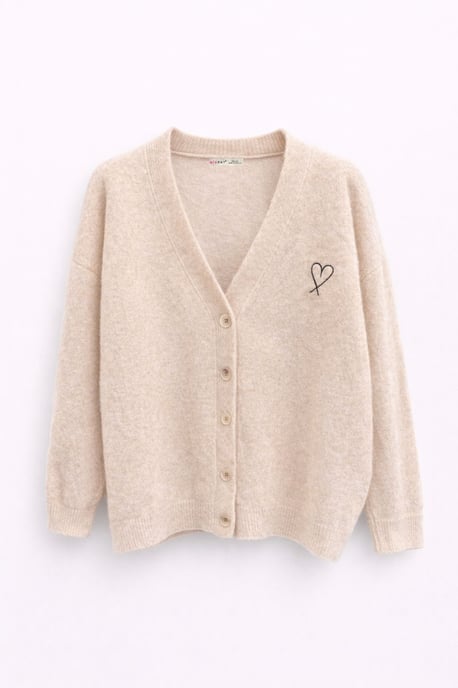 Oversized Knit Cardigan with Heart Detail - Image 1
