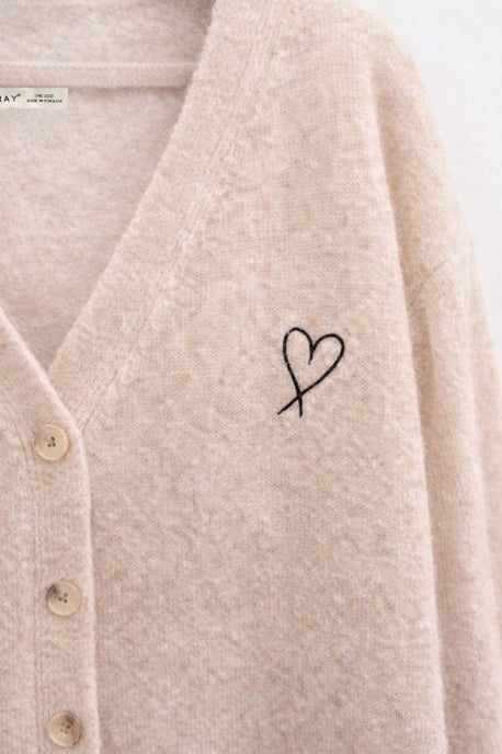 Oversized Knit Cardigan with Heart Detail - Image 2
