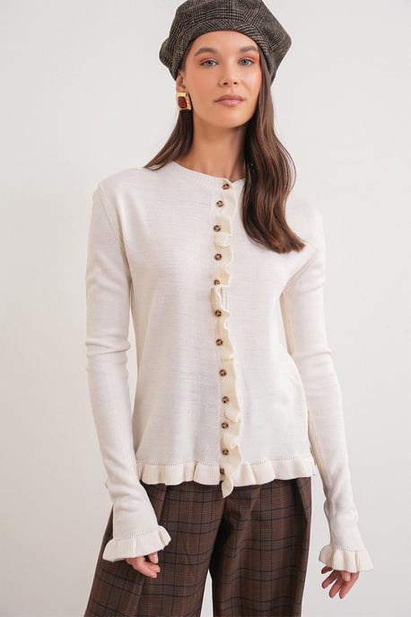 Volangribbad stickad cardigan - Image 3