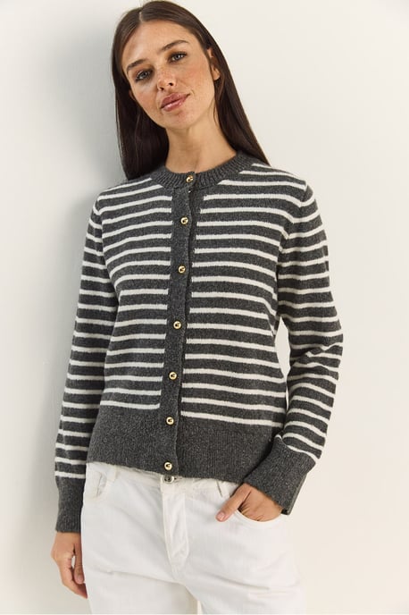 Randig ribbad stickad cardigan med knäppning - Image 3