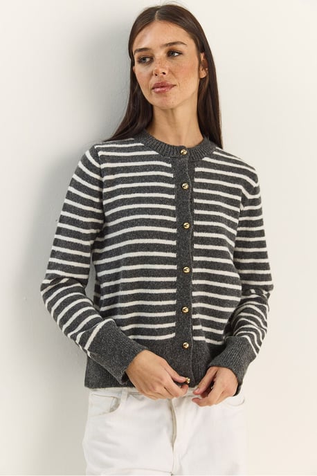 Randig ribbad stickad cardigan med knäppning - Image 5