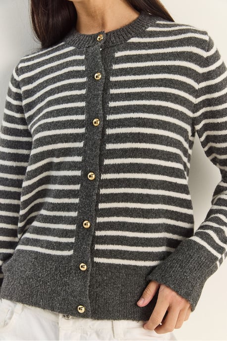 Randig ribbad stickad cardigan med knäppning - Image 6