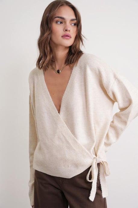 Ruggad V-ringad Cardigan med Knut framtill - Image 3