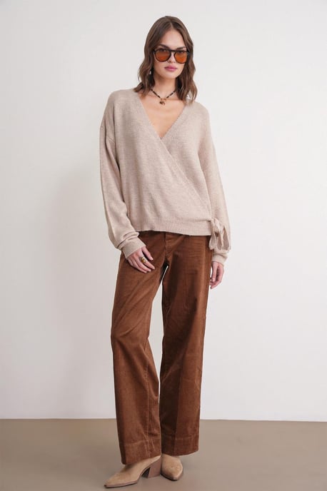 Geribde V-hals Strik-Voorkant Cardigan - Image 2