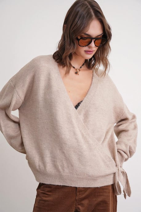 Geribde V-hals Strik-Voorkant Cardigan - Image 3