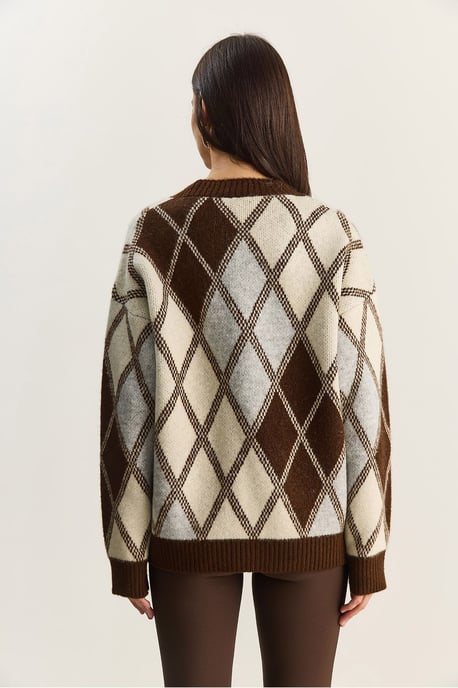 Thick Jacquard Knit Cardigan with V-neck and Button Closure - Image 6