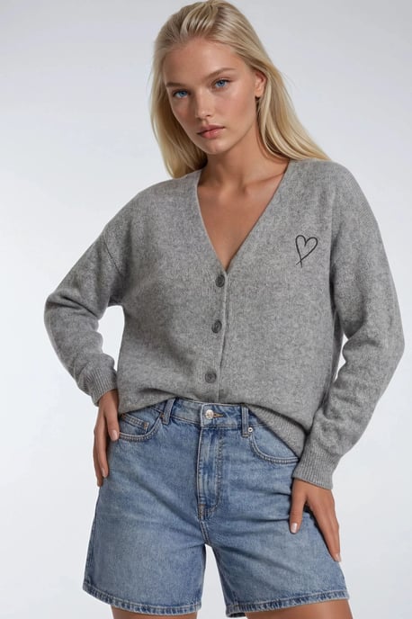 Oversized Knit Cardigan with Heart Detail - Image 3