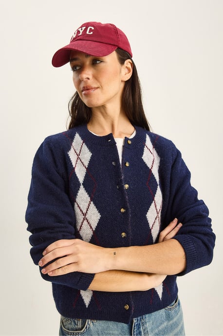 Argyle Pattern Cardigan with Button Closure - Image 2