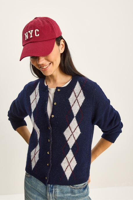 Argyle Pattern Cardigan with Button Closure - Image 3