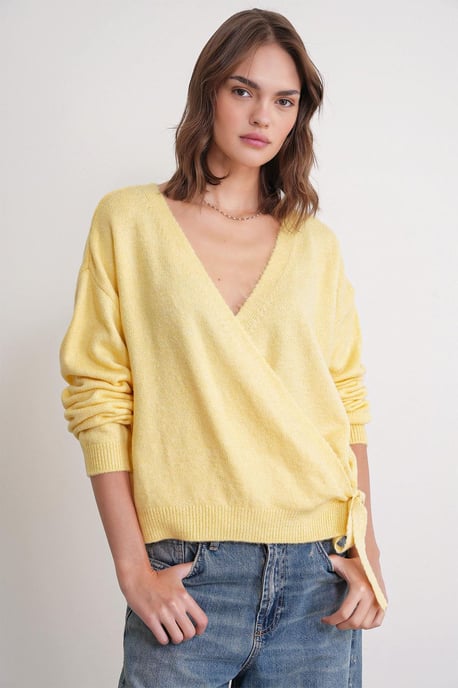 Geribde V-hals Strik-Voorkant Cardigan - Image 1