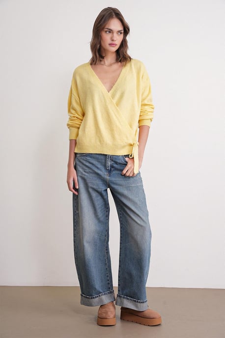 Geribde V-hals Strik-Voorkant Cardigan - Image 2