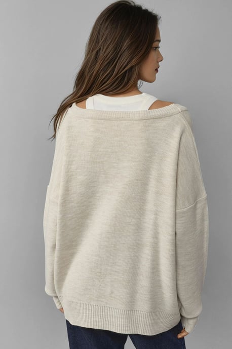 Oversized Geribbelde V-hals Knopen Cardigan - Image 2