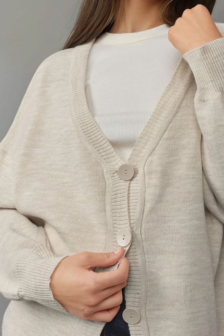 Oversized Geribbelde V-hals Knopen Cardigan - Image 5