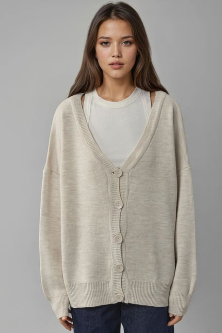 Oversized Geribbelde V-hals Knopen Cardigan - Image 6