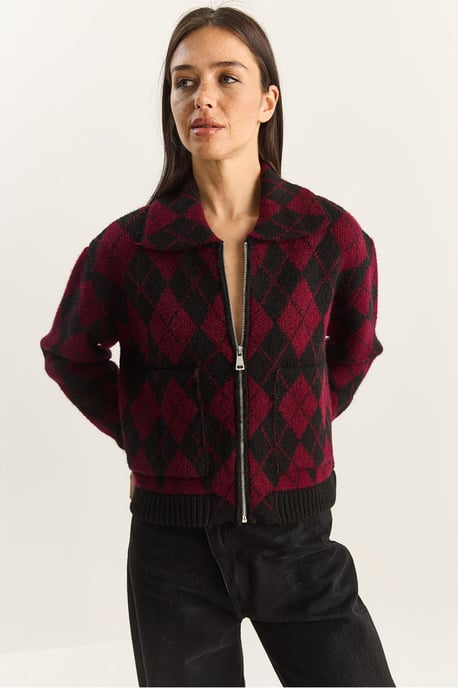 Thick Jacquard Knit Cardigan with Zipper - Image 5