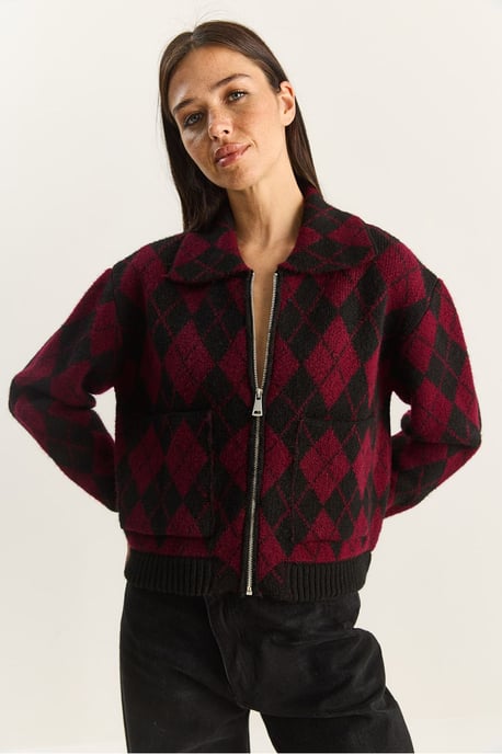 Thick Jacquard Knit Cardigan with Zipper - Image 6