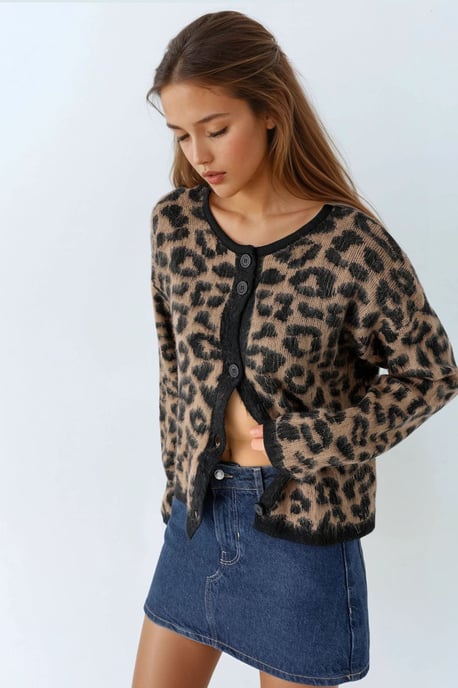 Leopard Print Button-Up Cardigan - Image 3