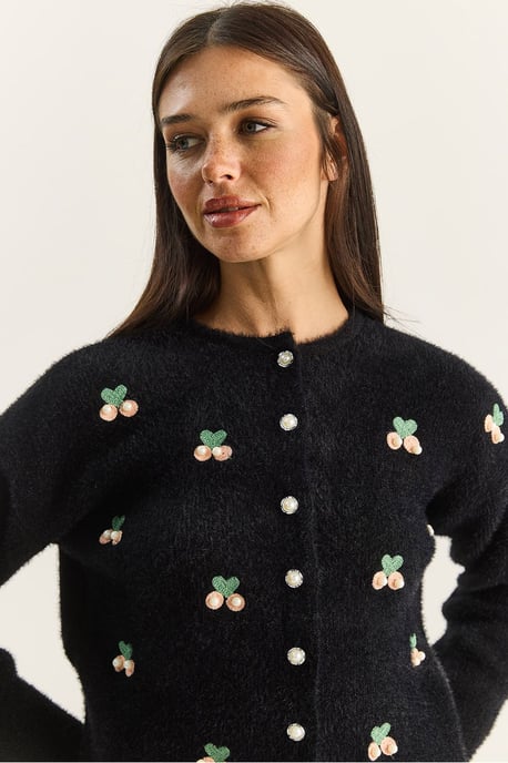 Broderad Knappad Cardigan - Image 1
