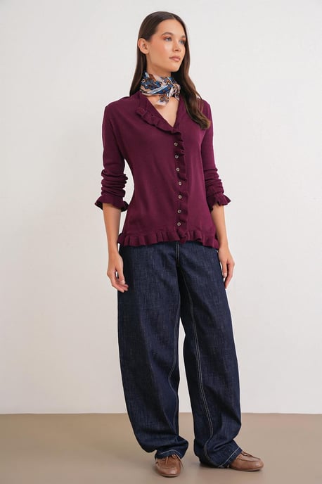 Volangribbad stickad cardigan - Image 2