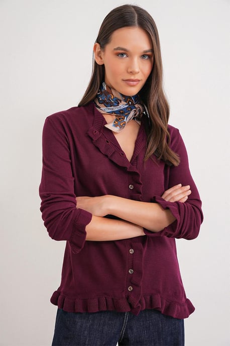 Volangribbad stickad cardigan - Image 3