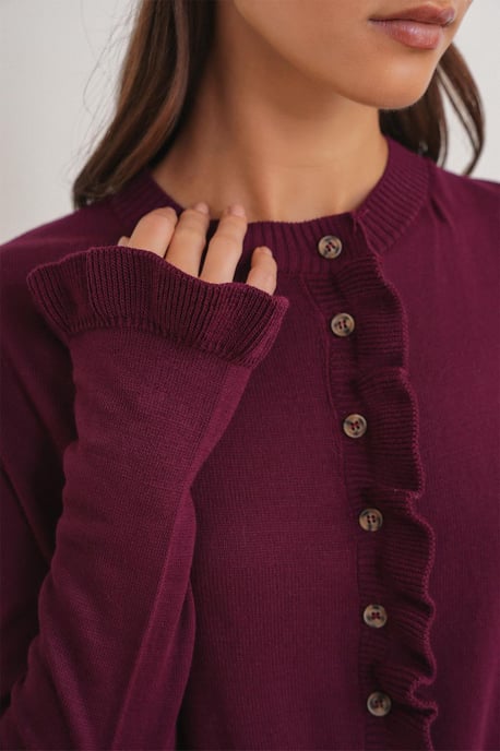 Volangribbad stickad cardigan - Image 4