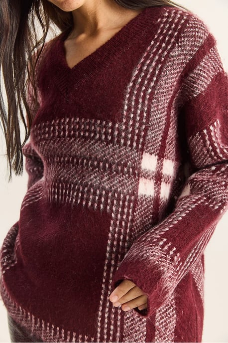 Plaid V-Neck Long Sleeve Knit Sweater - Image 6