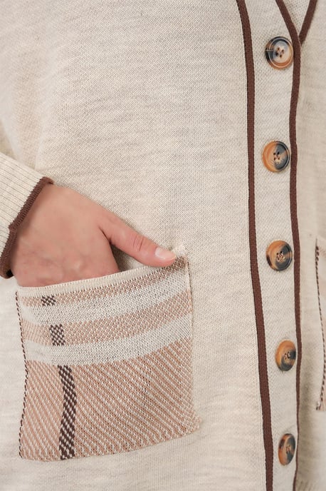 Pocket Detailed V-neck Cardigan and Wide Leg Pants Set - Image 4