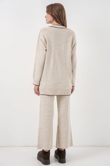 Pocket Detailed V-neck Cardigan and Wide Leg Pants Set - Image 5