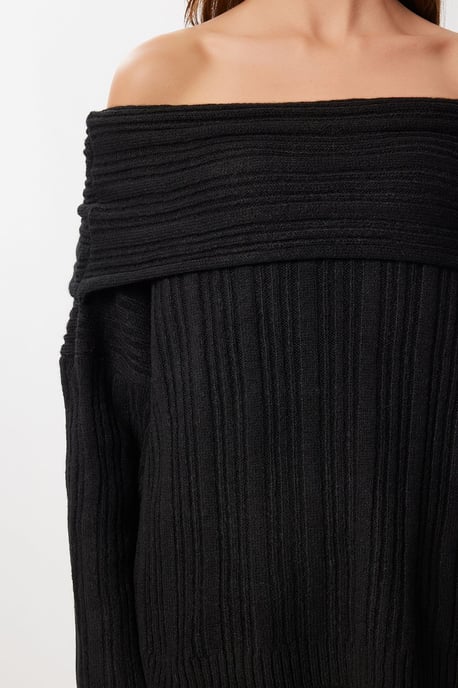 Off-shoulder ribbad stickad tvådelad set - Image 5