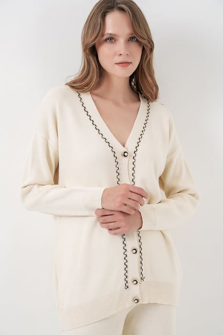 V-Neck Cardigan and Wide Leg Pants Set - Image 3