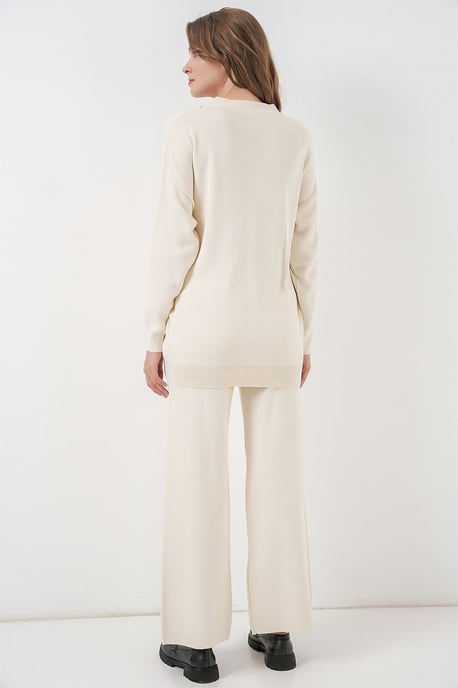 V-Neck Cardigan and Wide Leg Pants Set - Image 5