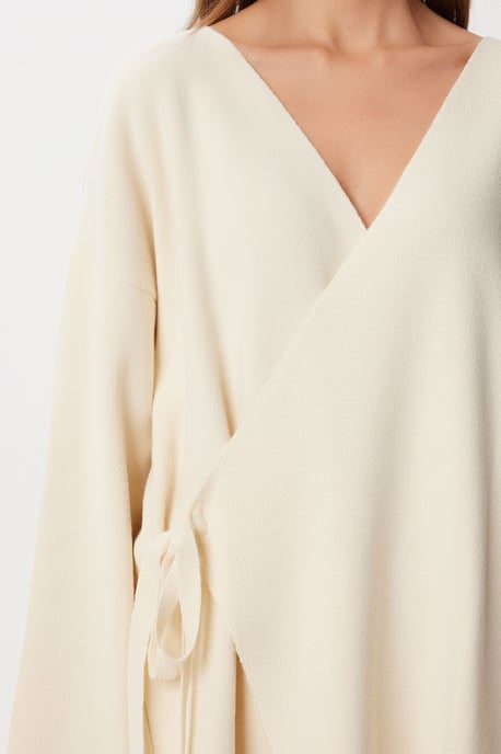 Oversized Tie Detail V-Neck Knitwear Two-Piece Set - Image 3